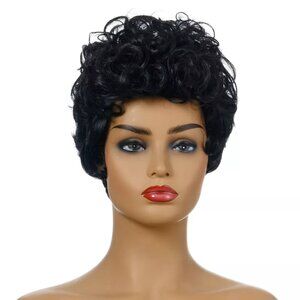 Women Curly Wavy Short Wigs Black Ladies Costume Synthetic Hair Brazilian Style